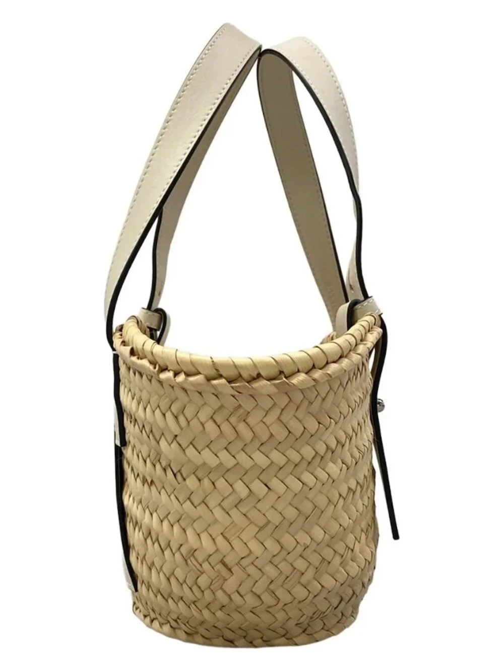 LOEWE Basket A223S93X28 Cream White Straw Leather Tote Bag